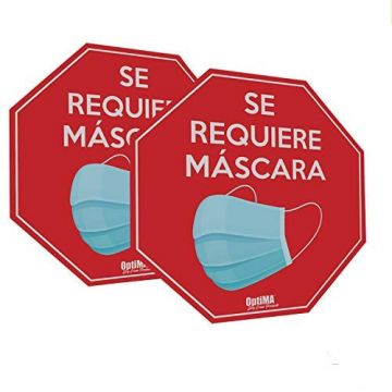 Spanish 6" H x 6" W Facemask Required Floor or Wall Sign Peel-n-Stick Adhesive, Set of 2