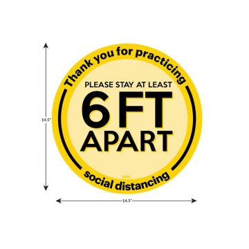14.5" H x 14.5" W Social Distancing Floor Sign in Safety Yellow with Safety Surface and Peel-n-Stick Adhesive, Set of 10