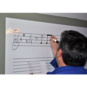 17.5" H x 48" W Opti-Print Music Staff Dry Erase Wall Vinyl, Non-Magnetic Dry Erase Surface, Peel and stick application, Comes with marker and Opti-Wipe