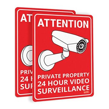 11.5" H x 8.25" Private Property / Video Surveillance Wall Sign Peel-n-Stick Adhesive. Set of 2