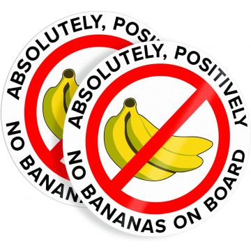 No Bananas On Board Sticker, 2 Pack, 6" Circular