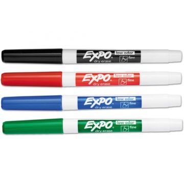 Low Odor Expo Dry Erase Fine Marker - 4 Color Set of Red, Black, Green and Blue